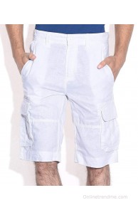 Celio White Cotton Blend Solid Shorts